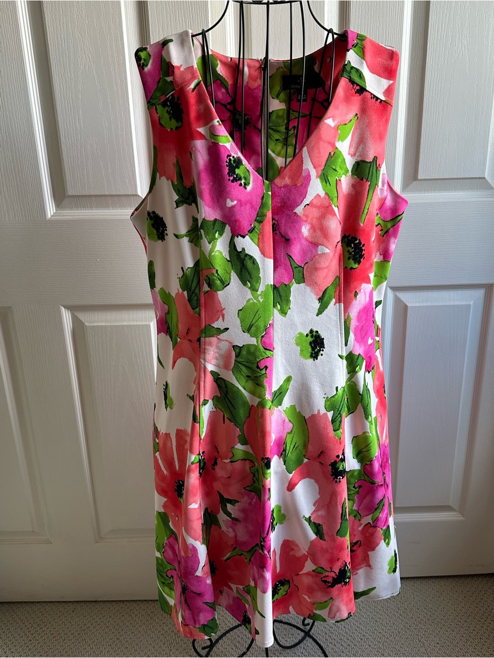 Ronni Nicole Sleeveless Floral Midi Dress in Pink, Coral & Green Size 14